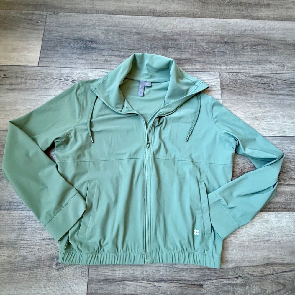 Sweaty Betty Jacket Women 4-6 Green Full Zip Stretch Running Active Workout NWOT